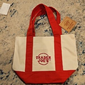Trader Joe's Red and Cream Tote Bag